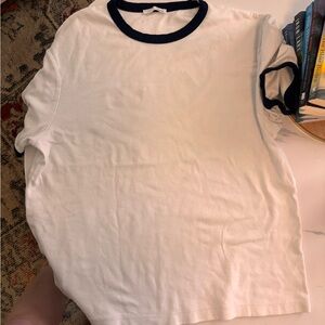 Zara Classic White Ringer Tee with Navy Trim